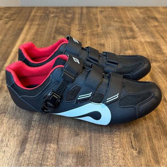 Peloton Cycling Shoes w/Delta Cleats Hook-And-Latch Closure Black Red Size EU 48 - Picture 3 of 10